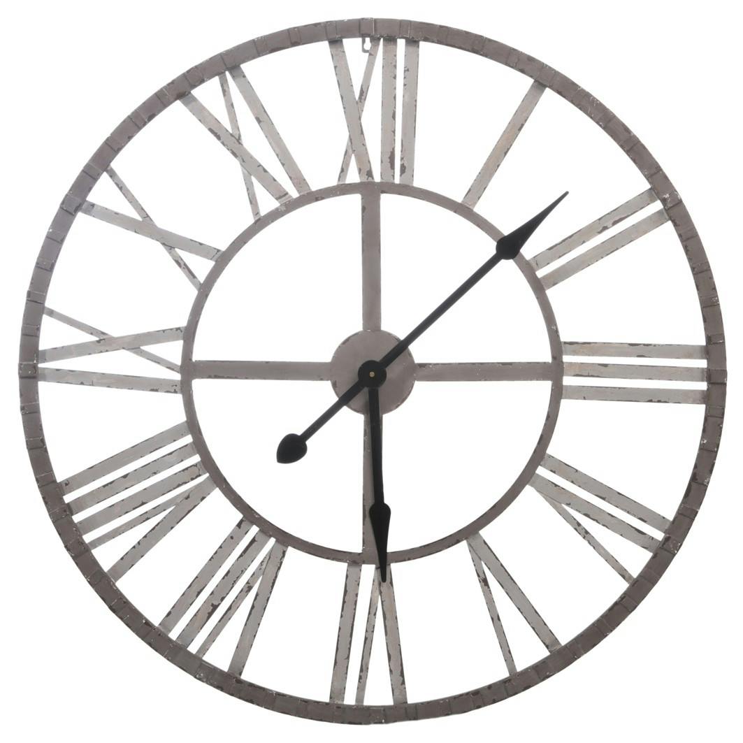 Horloge murale avec chiffres romains D87cm en métal - Ligne sobre et épurée - Coloris Grège