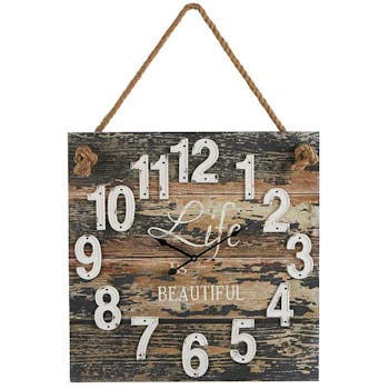 Horloge murale carrée en bois