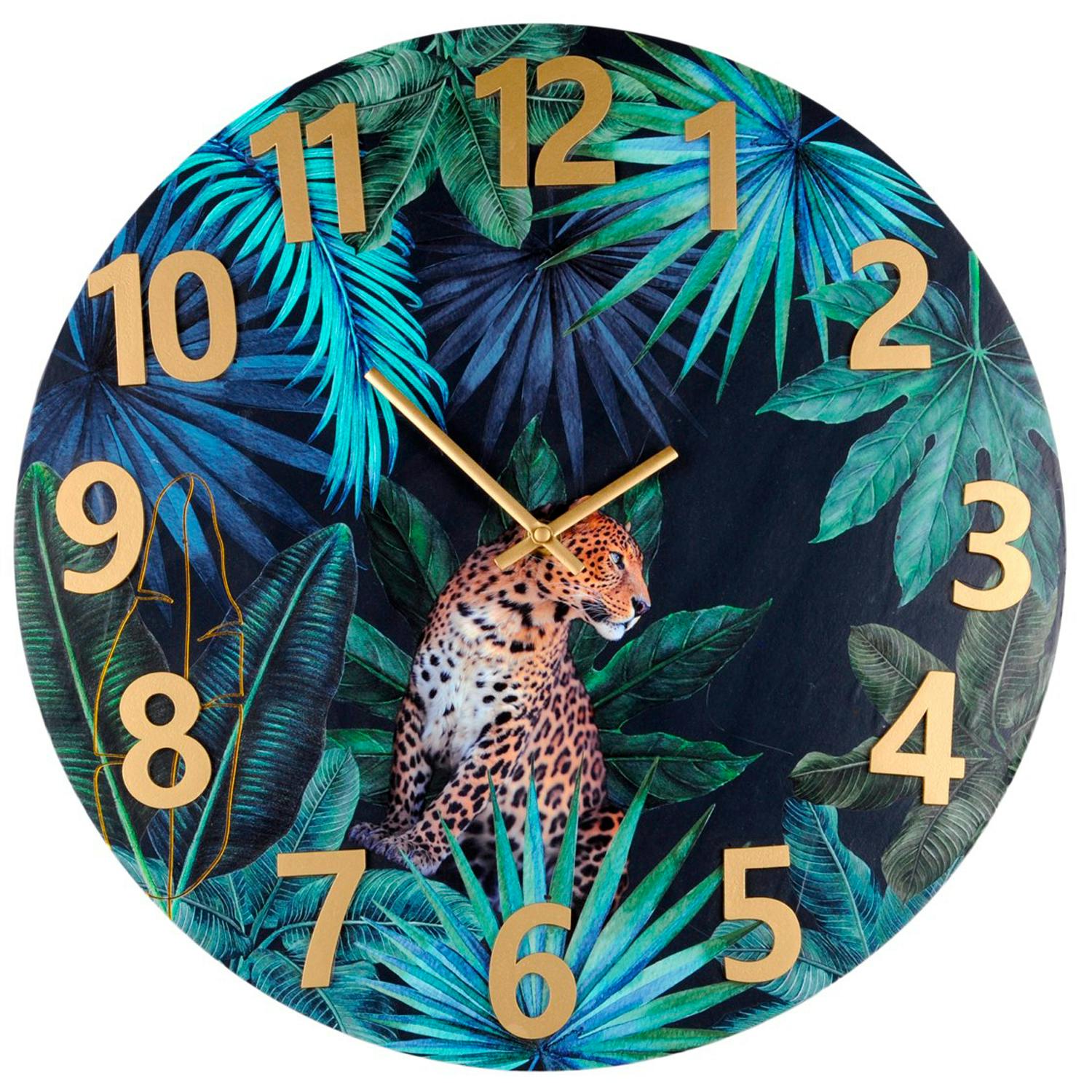 Horloge murale décor tropical et léopard D 40 cm