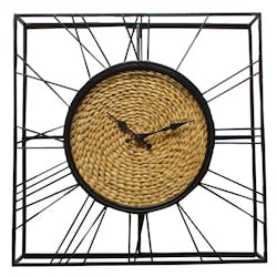 Horloge murale décorative forme carrée avec fibres végétales