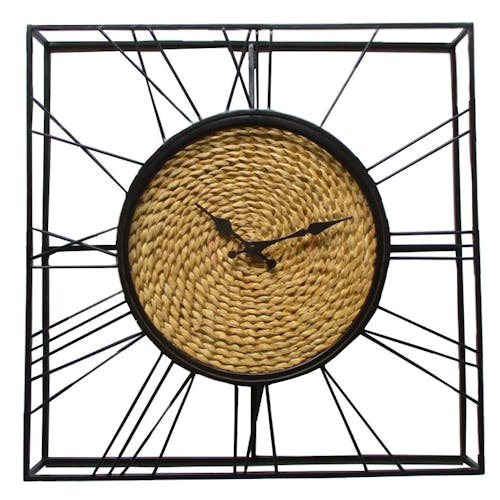 Horloge murale décorative forme carrée avec fibres végétales