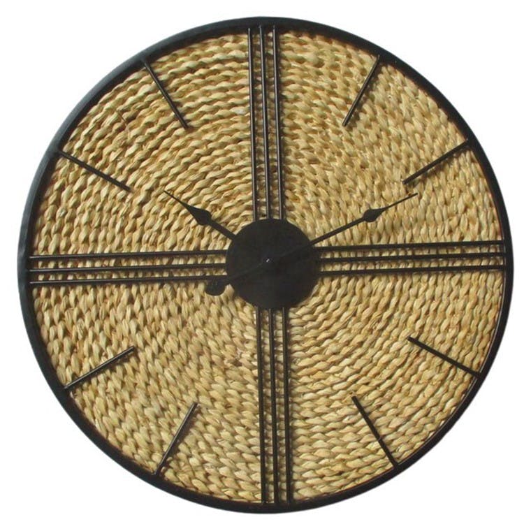 Horloge murale décorative ronde avec fibres végétales