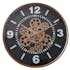 Horloge murale fond noir chiffres classiques et engrenages