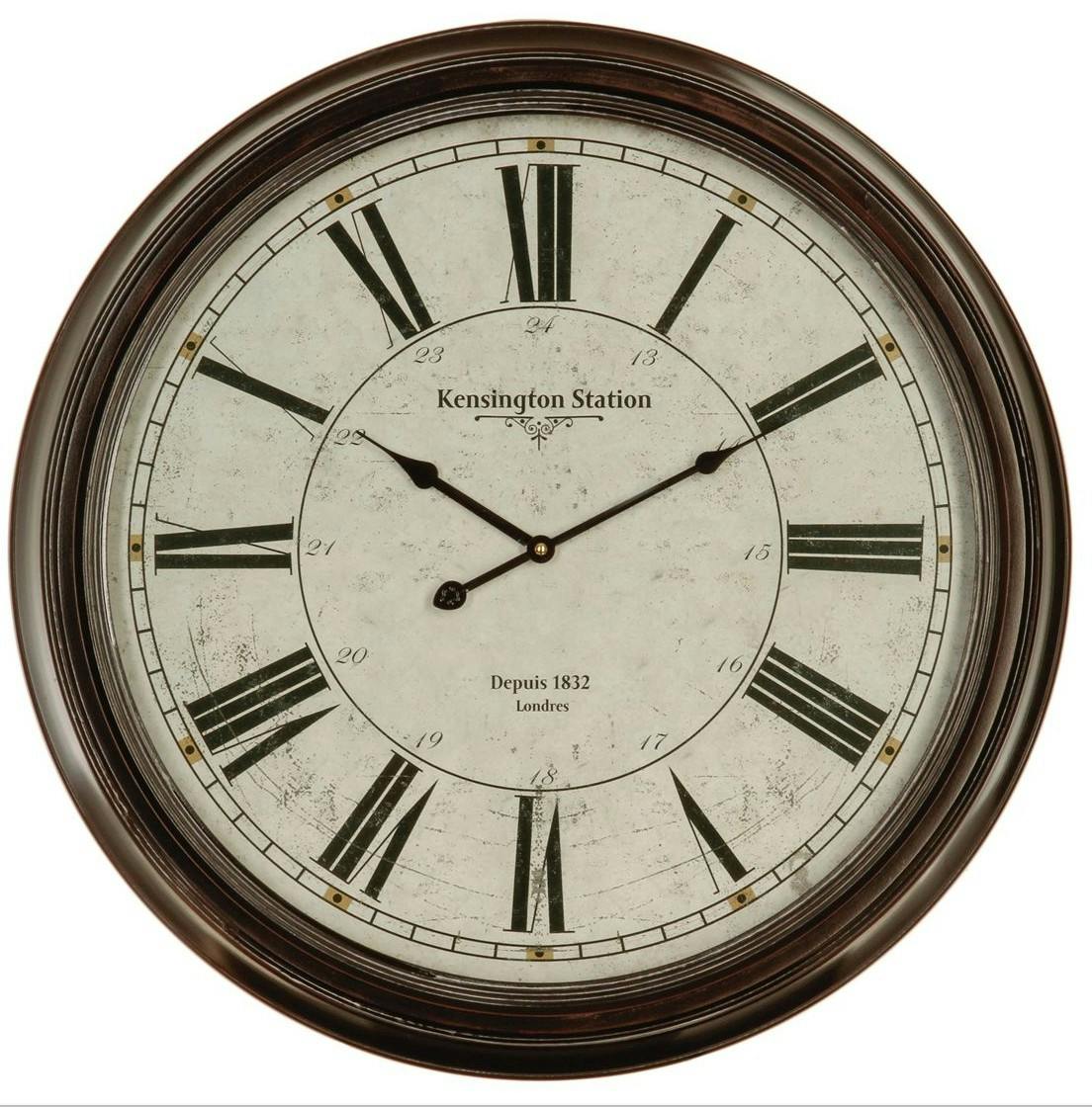 Horloge murale Grand diamère D 62 cm en métal et verre style Classique avec chiffres romains - Coloris Noir