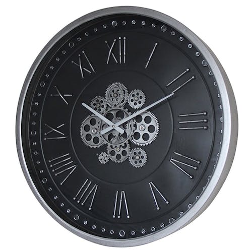 Horloge murale noire et argentée