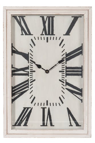 Horloge murale rectangle avec chiffres romains Style Vintage 40,5x8x60cm en bois et verre - Coloris blanc