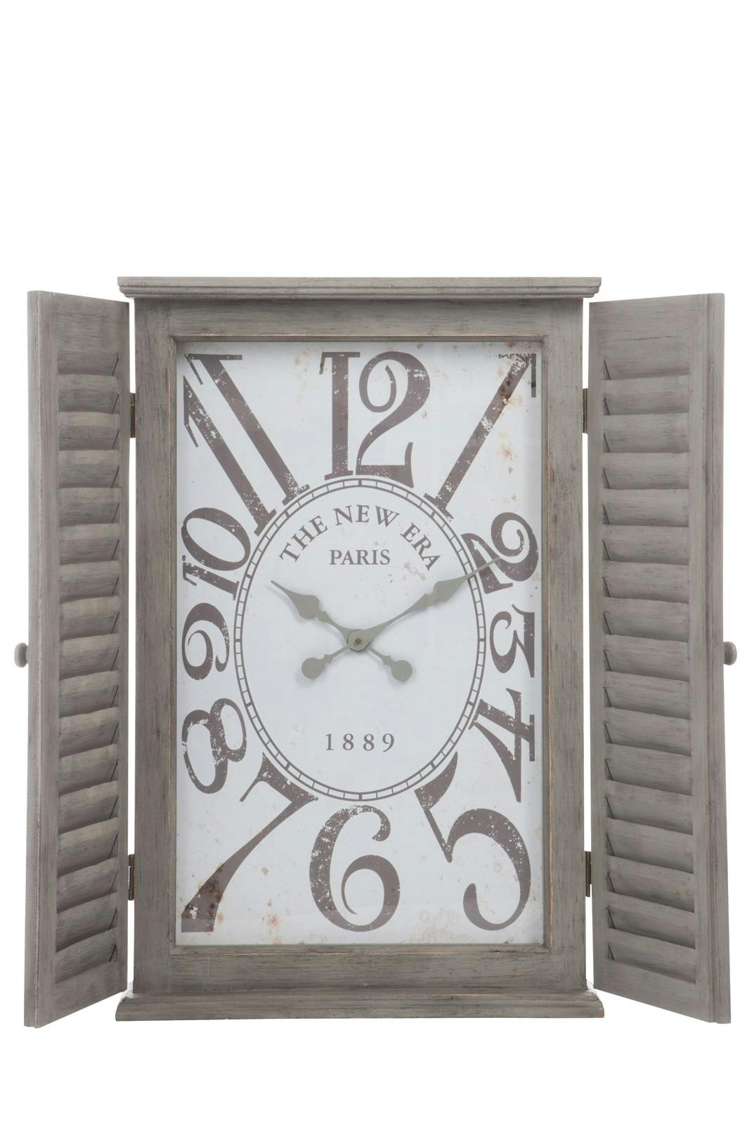 Horloge murale rectangle Grande Hauteur 80cm avec 2 volets ouvrables 52,5x13cm en bois - Coloris Gris et Blanc