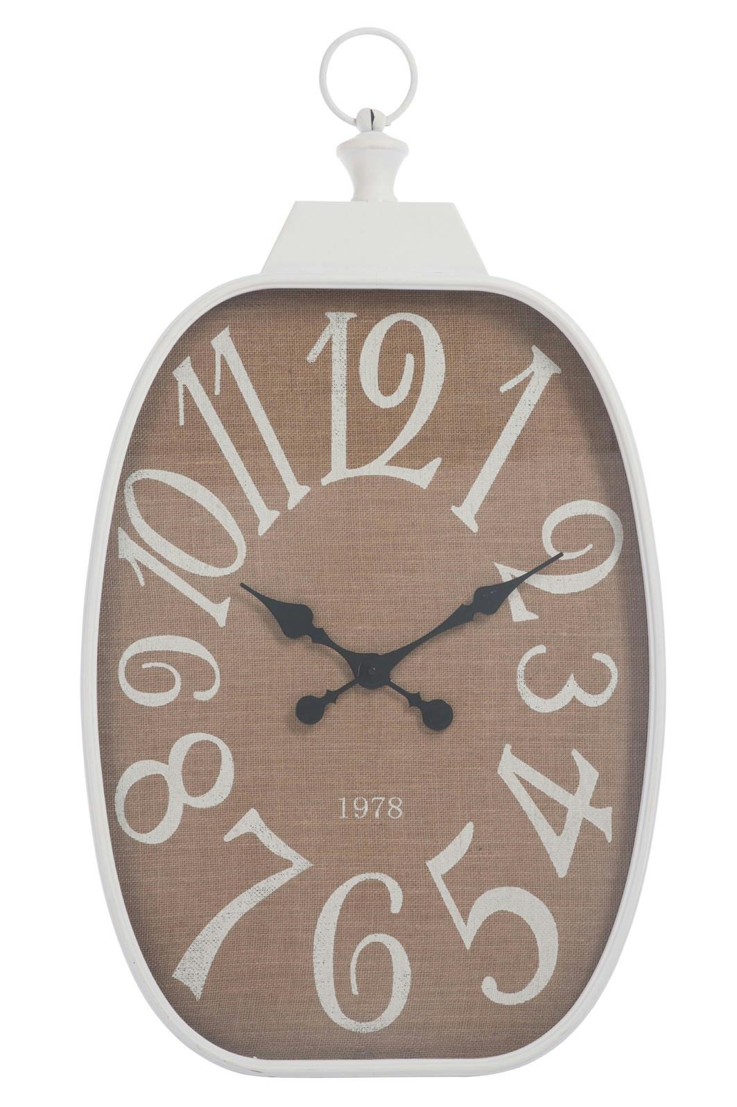Horloge murale rectangle XXL Hauteur 90cm façon montre gousset Style Vintage 54x6cm métal Blanc et Jute Marron clair