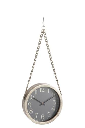 Horloge murale ronde à suspendre D31,5cm Style Industriel avec chaine L97xP7cm en métal - Coloris Gris