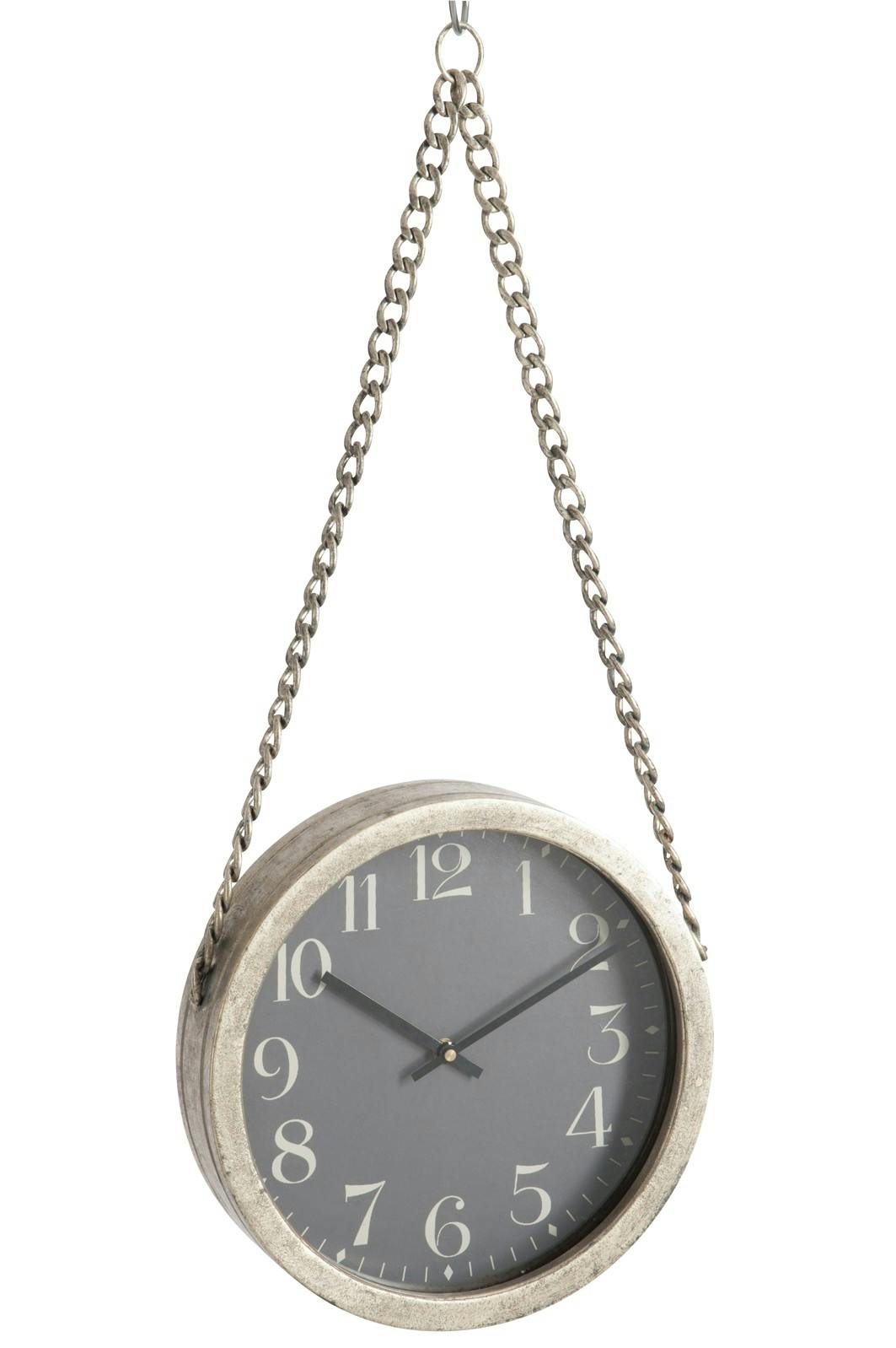 Horloge murale ronde à suspendre D45cm Style Industriel avec chaine L97xP7cm en métal - Coloris Gris