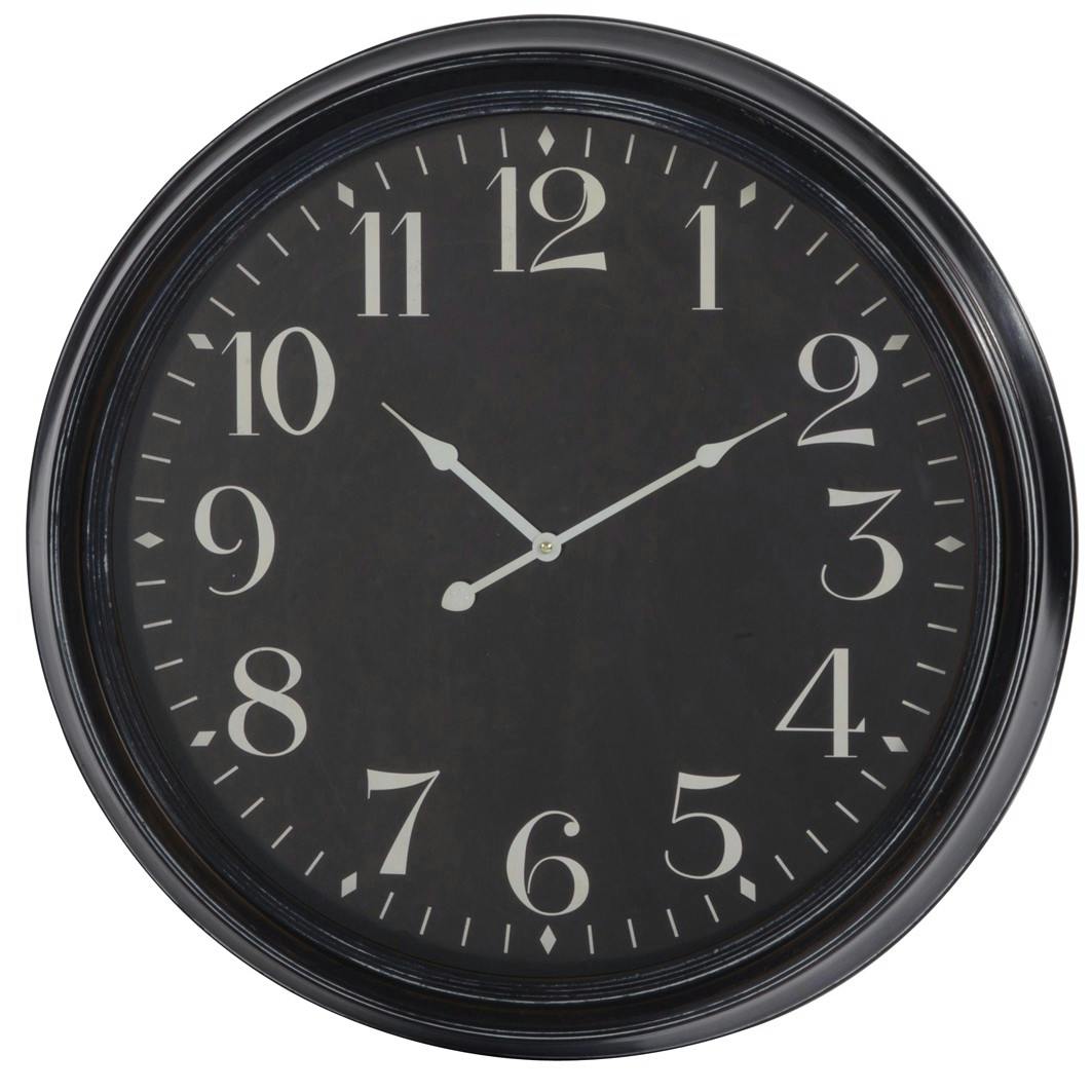 Horloge murale ronde avec moulure Grand diamètre D62cm et 6,5cm d'épaisseur Style Classique en fer et verre - Coloris Noir