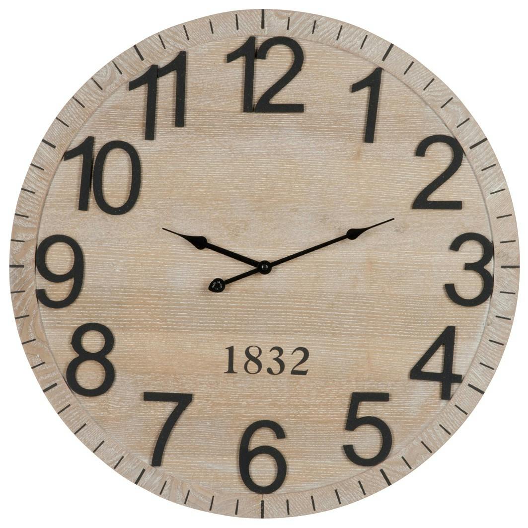 Horloge murale ronde en bois naturel Style Scandinave D59cm - Coloris Bois naturel et Noir
