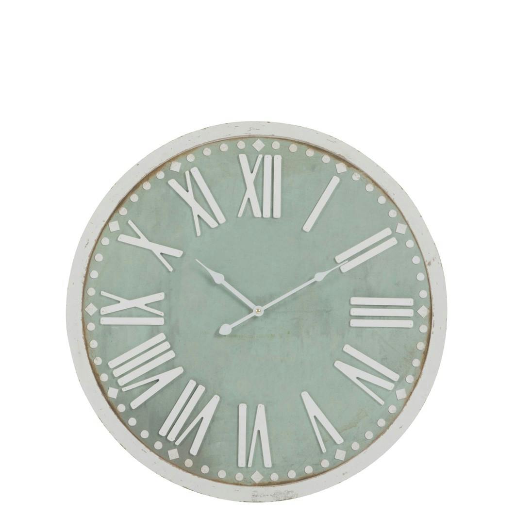 Horloge murale ronde Grand diamètre D60cm avec chiffres romains en bois - Coloris Vert et Blanc