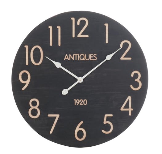 Horloge murale ronde Grand diamètre D60cm Style Vintage en bois - Décor Antiques 1920 - Coloris Noir et Crème