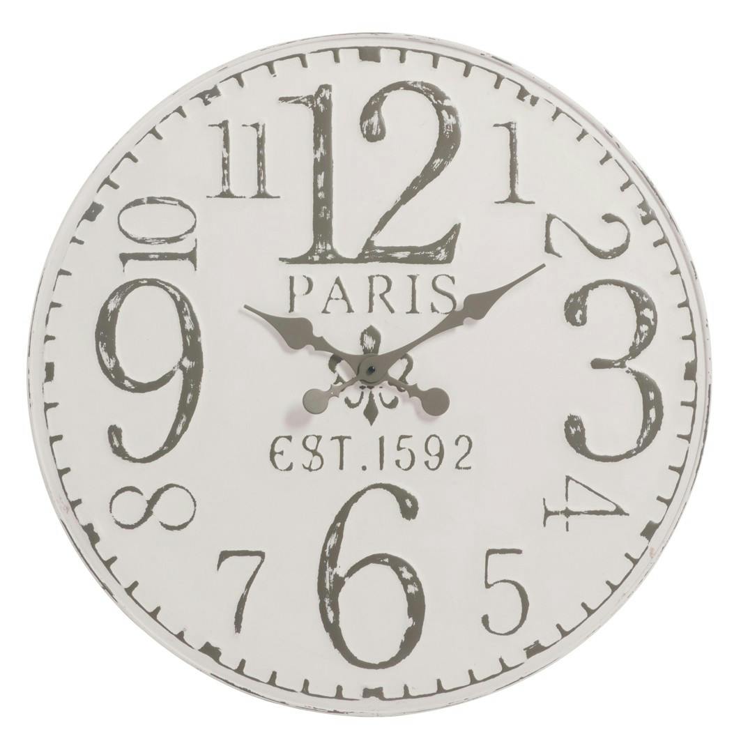Horloge murale ronde Grand diamètre D72cm en métal - Décor Paris 1592 - Coloris Blanc Antique