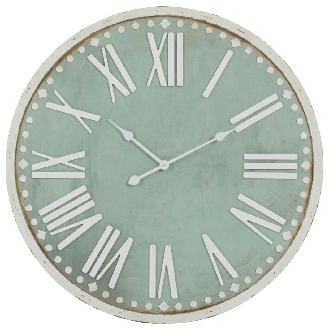 Horloge murale ronde Grand diamètre D80cm avec chiffres romains en bois - Coloris Vert et Blanc
