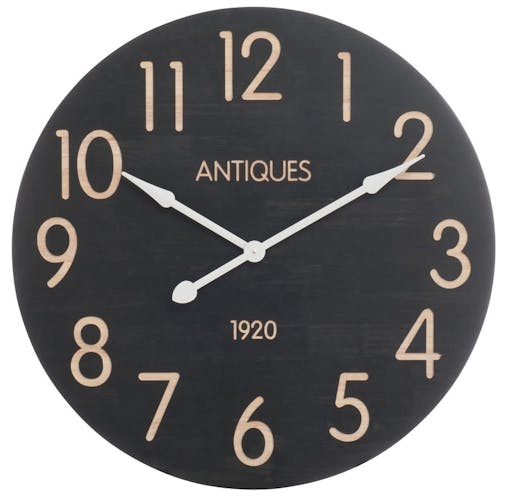 Horloge murale ronde Grand diamètre D81,5cm Style Vintage en bois - Décor Antiques 1920 - Coloris Noir et Crème