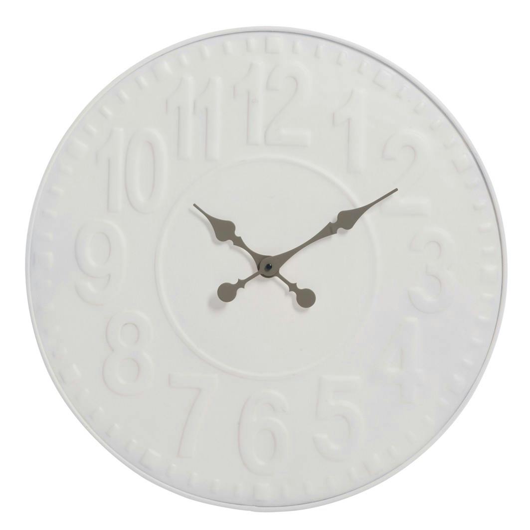 Horloge murale ronde Style Classique D58cm en métal - Coloris Blanc et Aiguille Marron