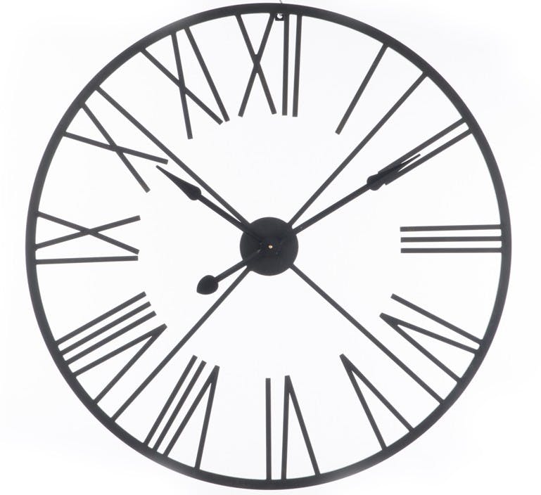 Horloge murale ronde XXL D90cm Style Design avec chiffres romains en métal -  Ligne sobre et épurée - Coloris Noir