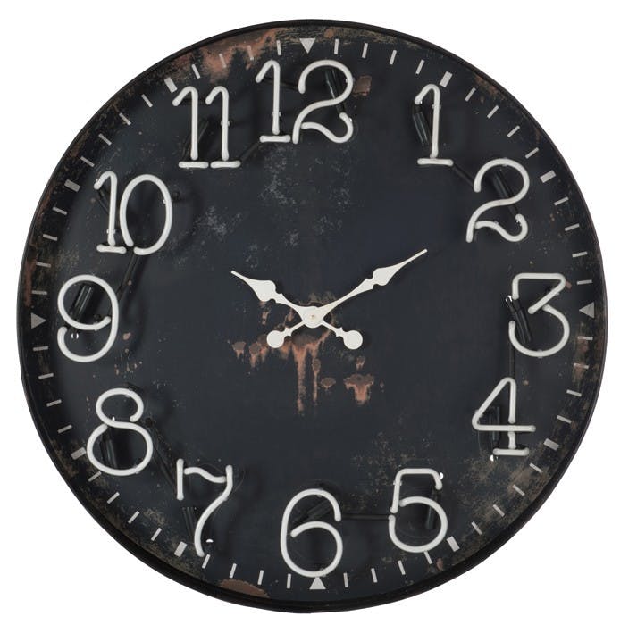 Horloge murale ronde XXL D91,5cm Style Design avec chiffres à led lumineux en métal et verre - Coloris noir