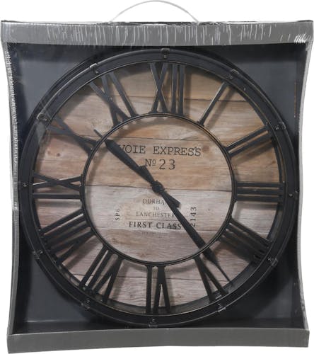 Horloge murale style Vintage en métal et verre D 39 cm Décor Voie Express - Chiffres romains - Coloris Noir