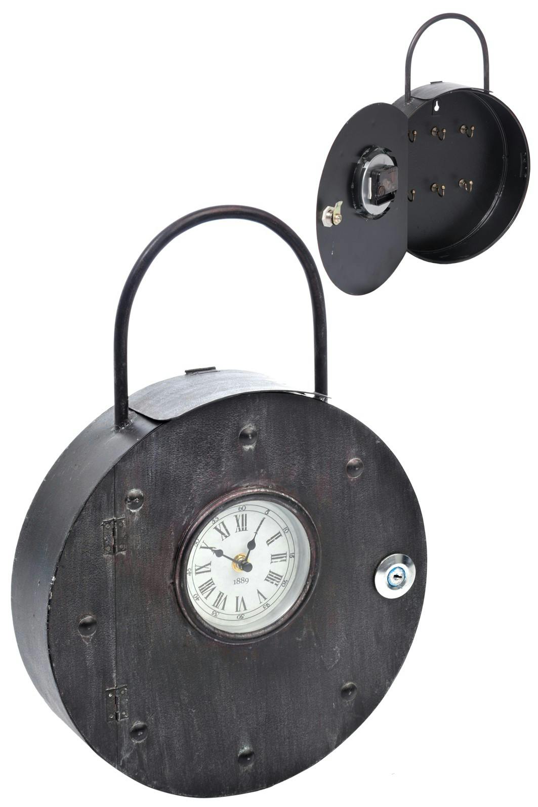 Horloge originale en forme de cadenas fonction range clés 30,5x8x42cm en métal - Coloris Anthracite