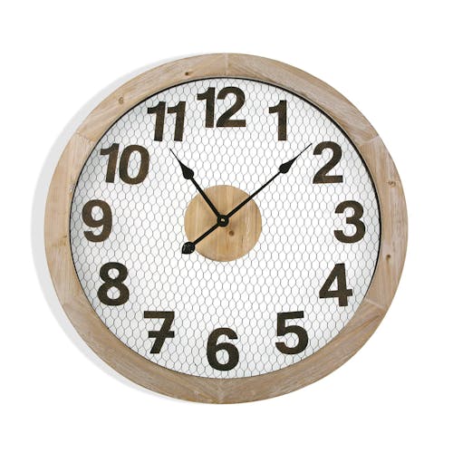 Horloge ronde bois clair fond blanc 70 cm