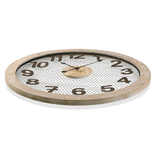 Horloge ronde bois clair fond blanc 70 cm