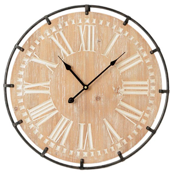 Horloge Roue en bois et contour métal D50cm