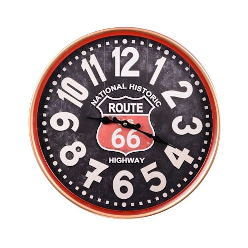 Horloge "Route 66" en métal noir D29cm