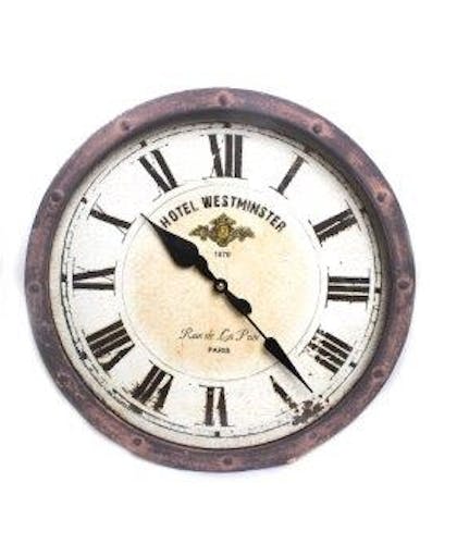 Horloge rustique ronde métal vieilli "Hotel Westminster" D40cm