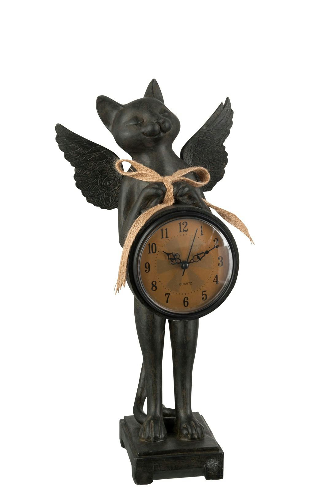 Horloge sur pied forme Chat ailés debout Style Romantique en résine 21x6x44cm - Coloris Marron foncé
