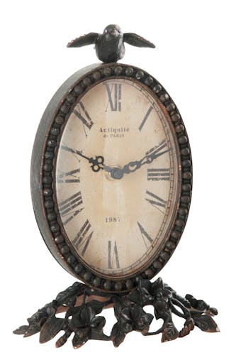 Horloge sur pied Forme ?uf et décor Oiseau posé dessus avec des strass violet 16x10x22,5cm en étain - Coloris Noir