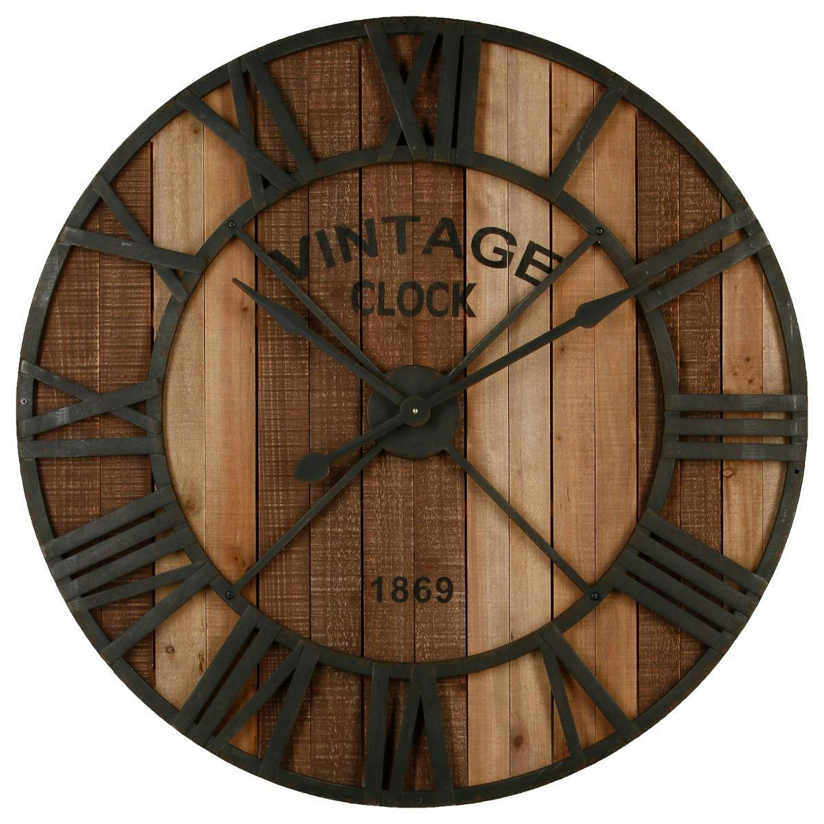 Horloge vintage en bois et métal D91cm