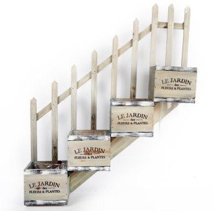 Jardinière Escalier quadruple "Le Jardin" bois naturel effet rustique 49x13x59cm
