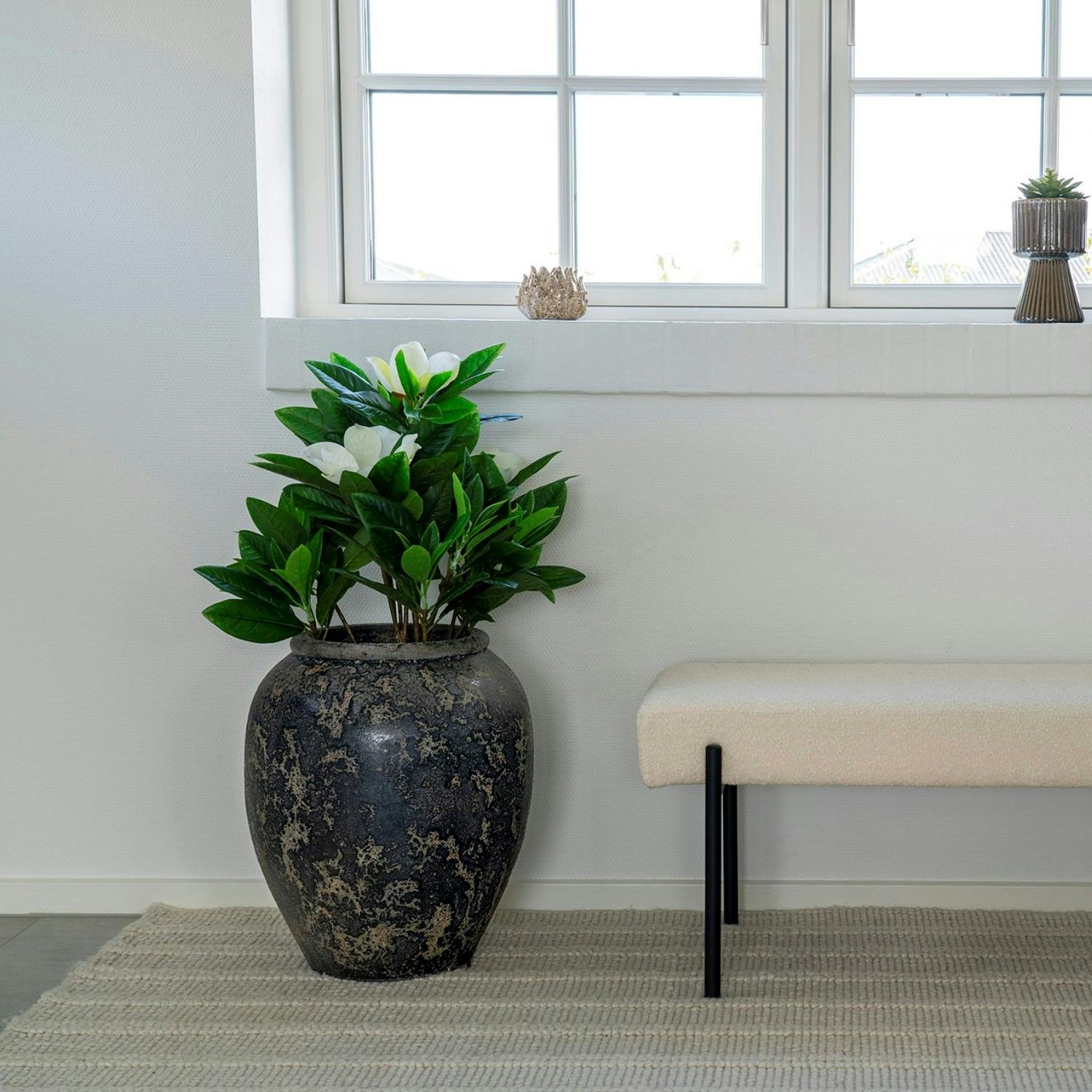 Jarre décorative en terre cuite grise effet vieilli H 49 cm