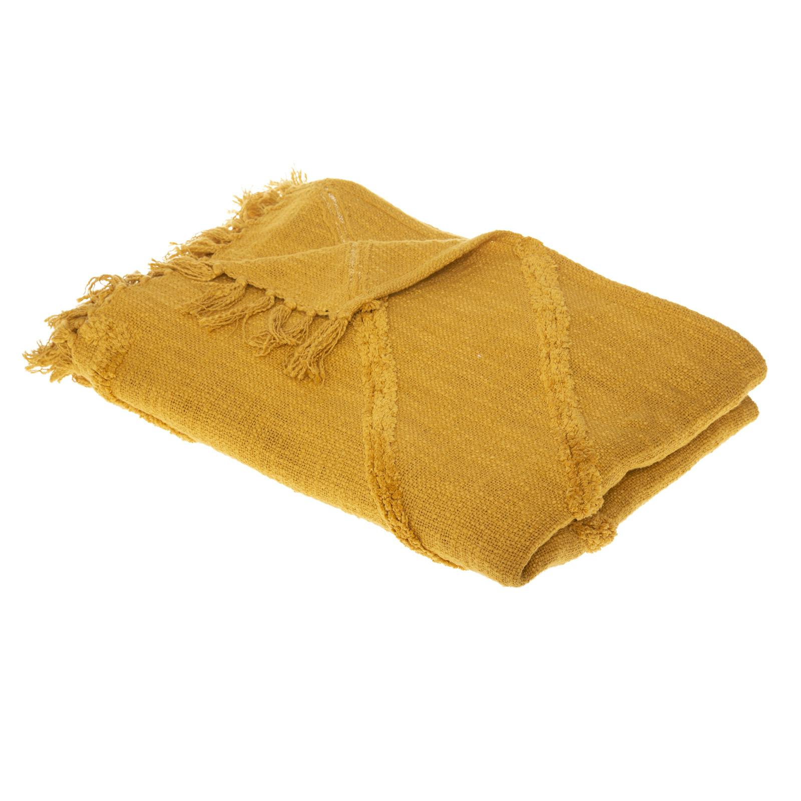 Jeté de canapé moutarde motif carré