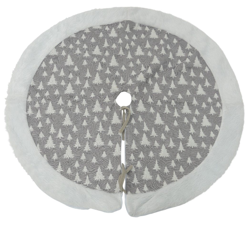 Jupe de sapin motif arbres D 90 cm gris