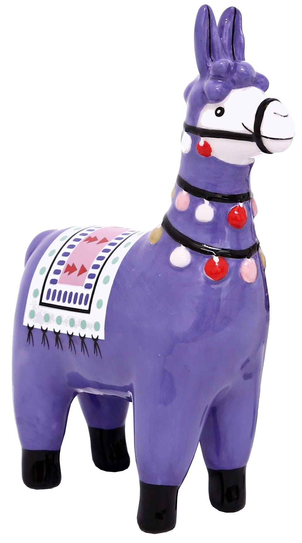 Lama déco H15cm en céramique bleue violet et décor multicolor