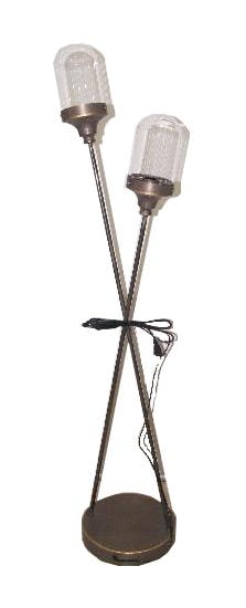 Lampadaire 2 têtes métal gris et abat-jour verre D37xH148cm