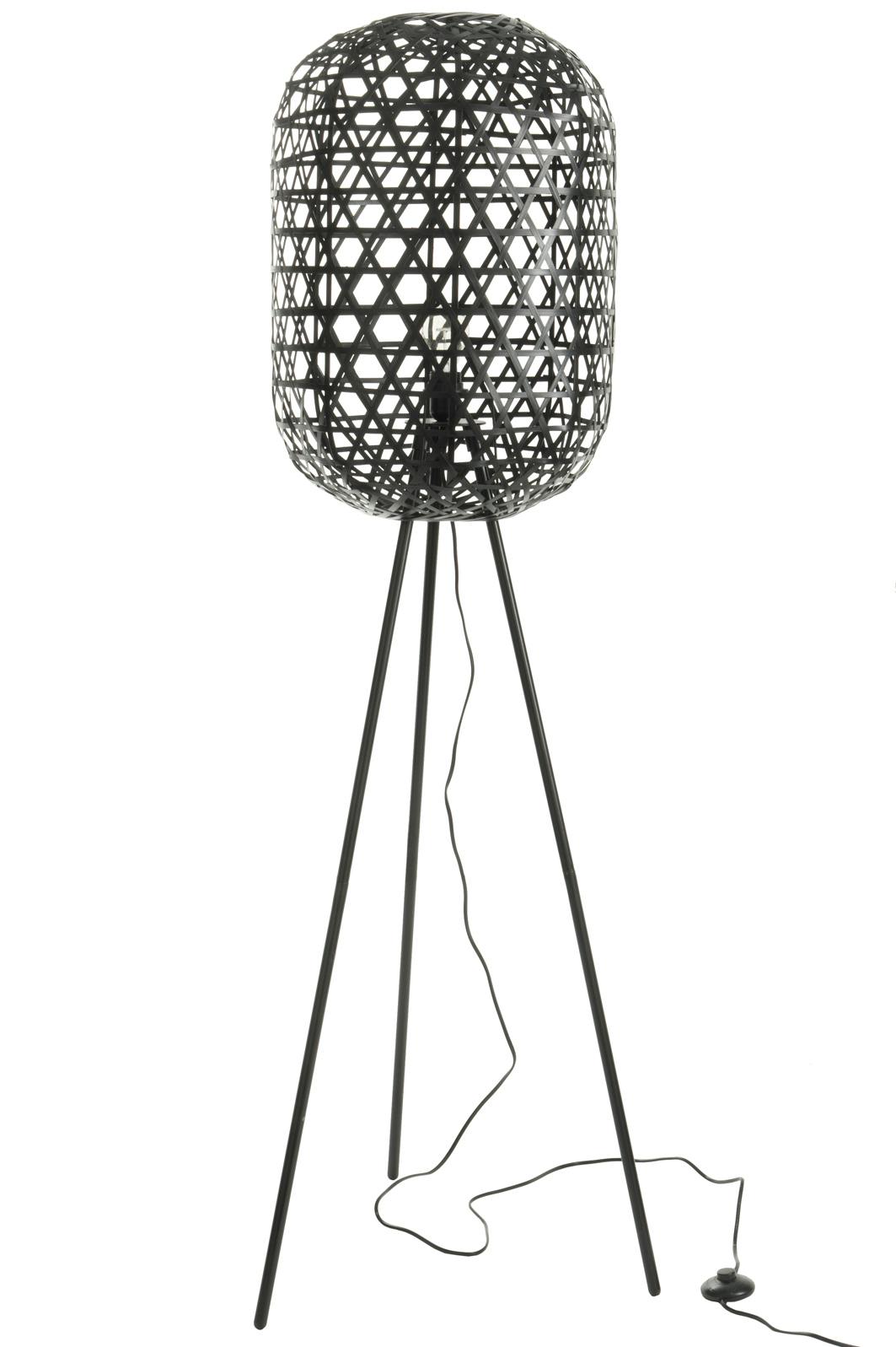 Lampadaire bambou noir, trépied métal H160cm