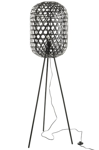 Lampadaire bambou noir, trépied métal H160cm
