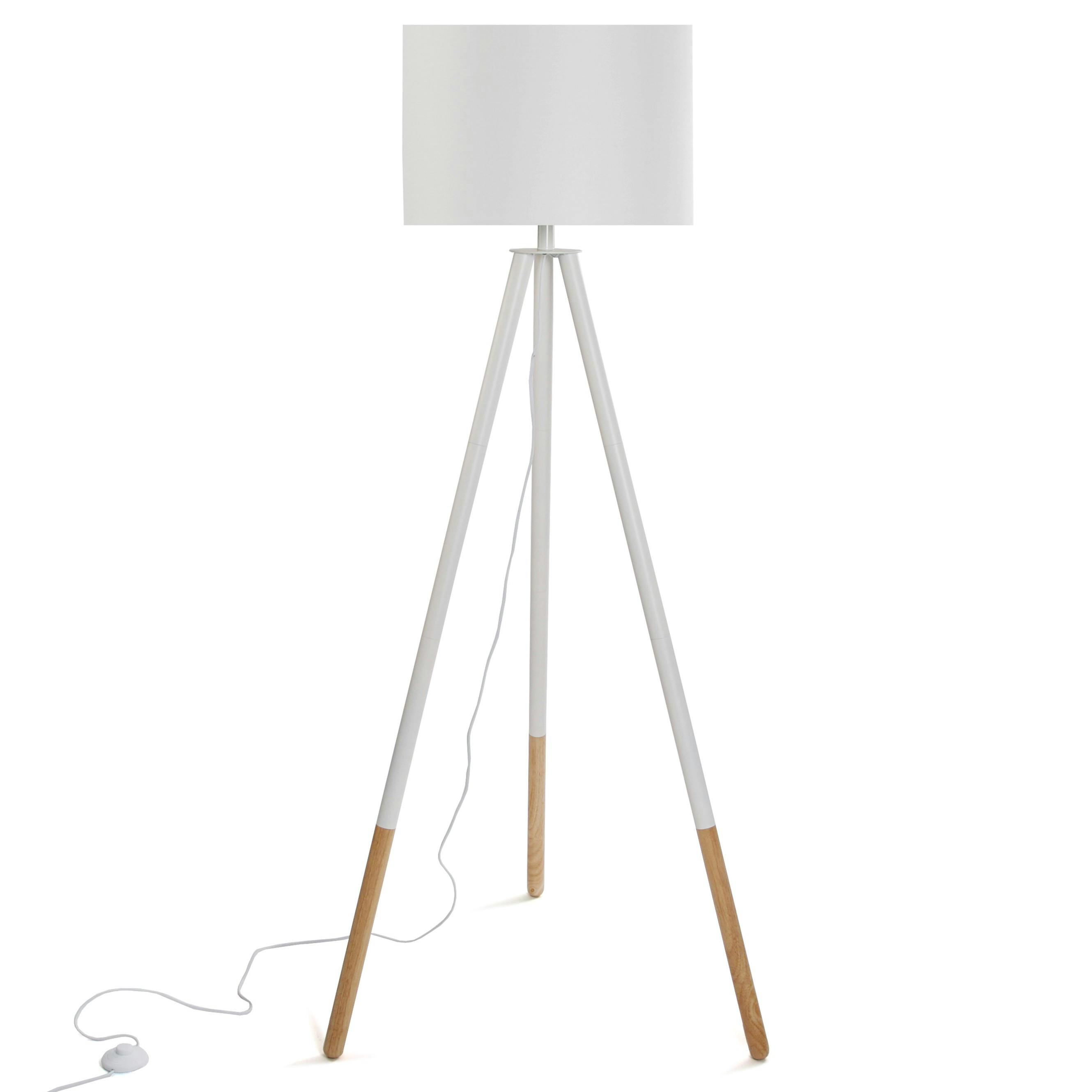 Lampadaire blanc trépied bois