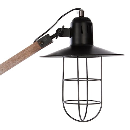 Lampadaire bois et abat-jour métal noir façon lanterne H130cm