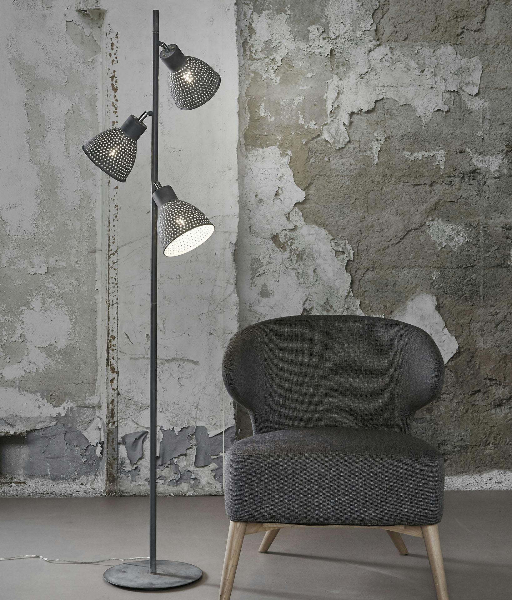 Lampadaire contemporain ajouré métal gris vieilli 3 lampes RALF