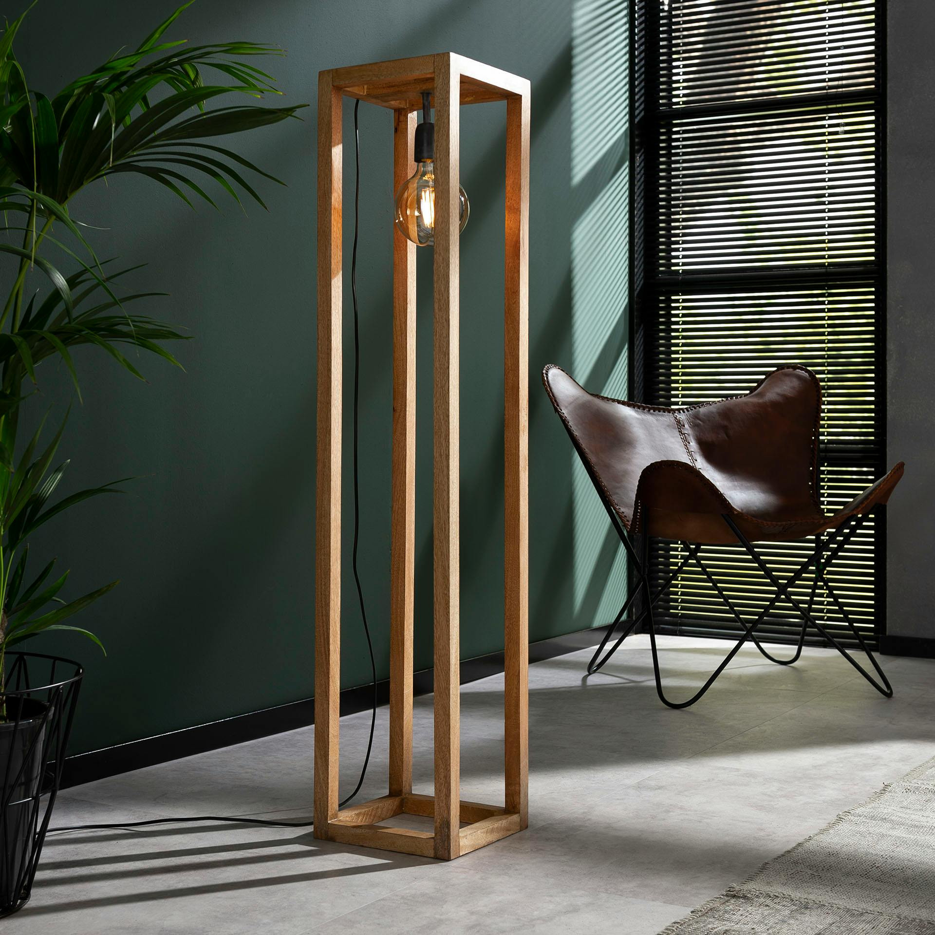 Lampadaire contemporain cadre bois de manguier 1 lampe DELHI