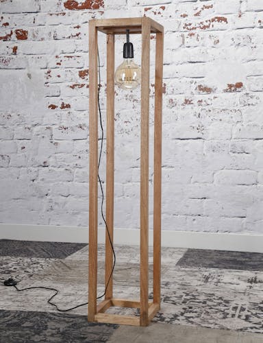 Lampadaire contemporain cadre bois de manguier 1 lampe DELHI