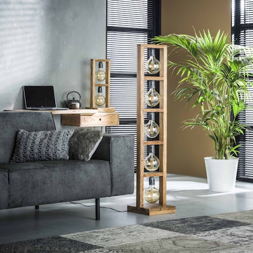 Lampadaire contemporain échelle bois 5 lampes LUCKNOW