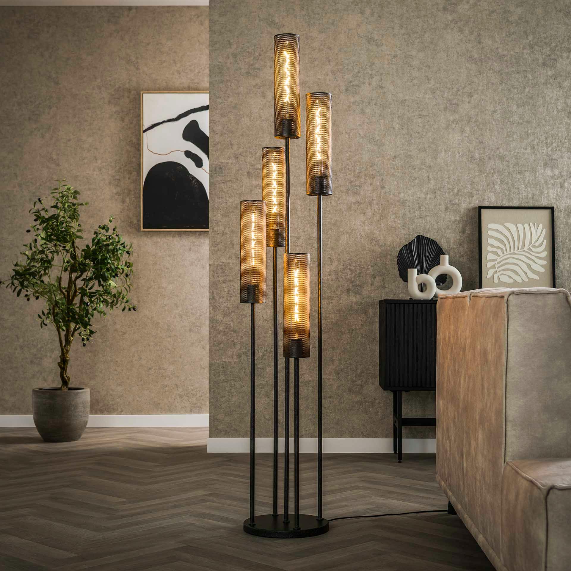Lampadaire contemporain grillagé 5 abat-jour RALF