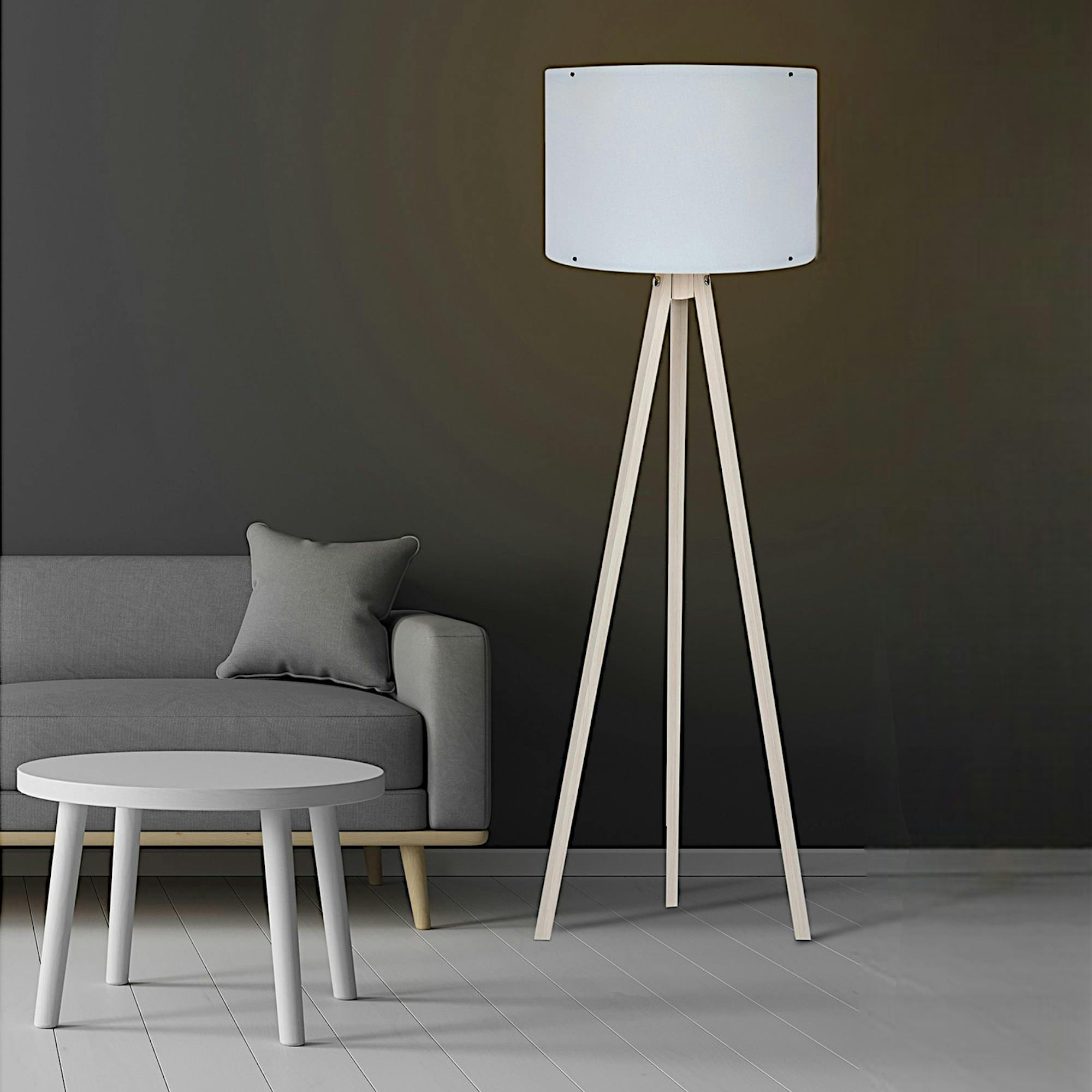 Lampadaire de salon blanc avec trépied, style moderne KILIS
